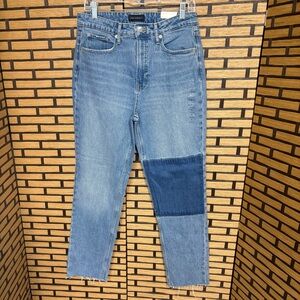 Free Assembly Super High Rise Straight Leg‎ Patchwork Jeans Size 8